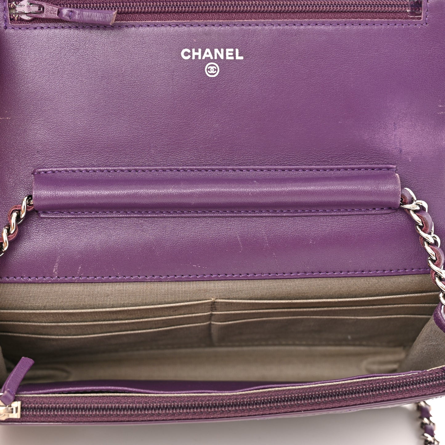 Patent Quilted Brilliant Wallet On Chain WOC Violet