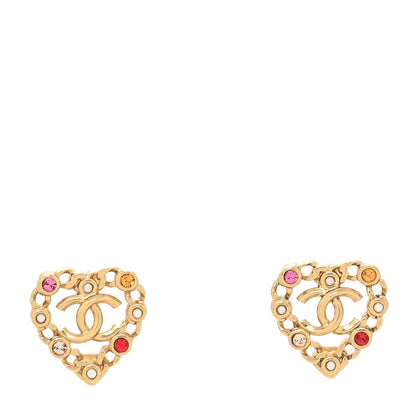 Chanel Pearl Crystal CC Heart Earrings Gold Multicolor 1 of 4