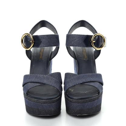 Louis Vuitton Canvas Blue Shore Wedge Sandal 36 Marine 2 of 11