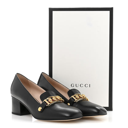 Gucci Malaga Kid Sylvie Web Chain Mid Heel Loafers 38 Black 11 of 11