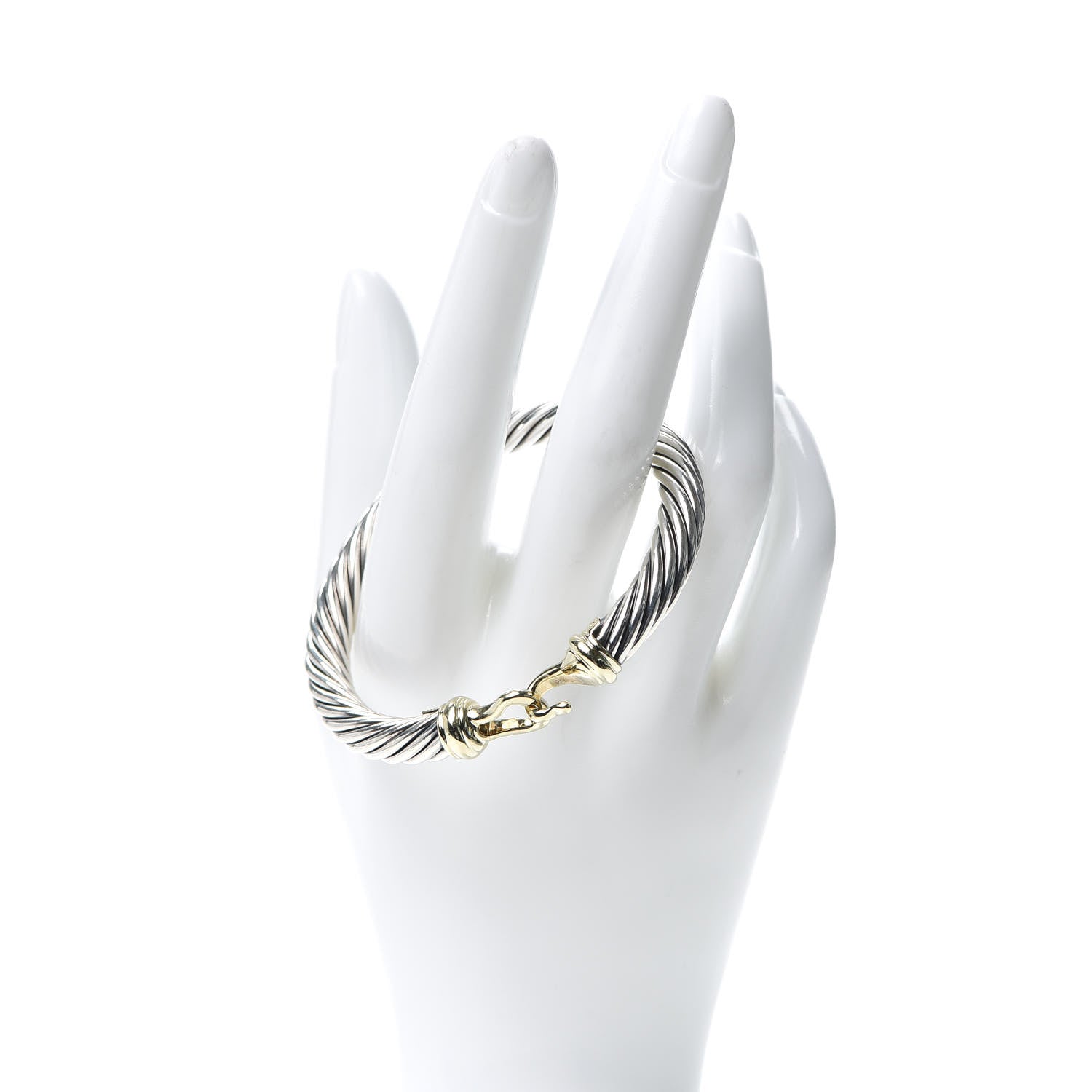 David Yurman Sterling Silver 14K Yellow Gold 7mm Cable Classic Buckle Bracelet 2 of 5
