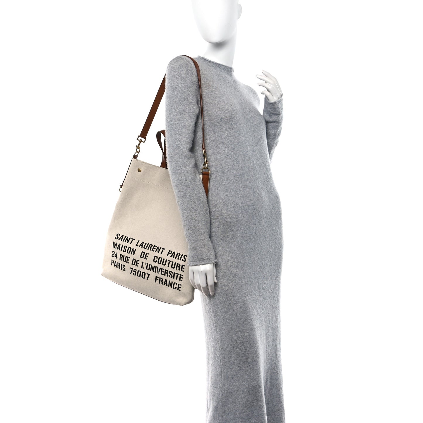 Canvas Smooth Calfskin Universite North South Foldable Tote Naturel Brick