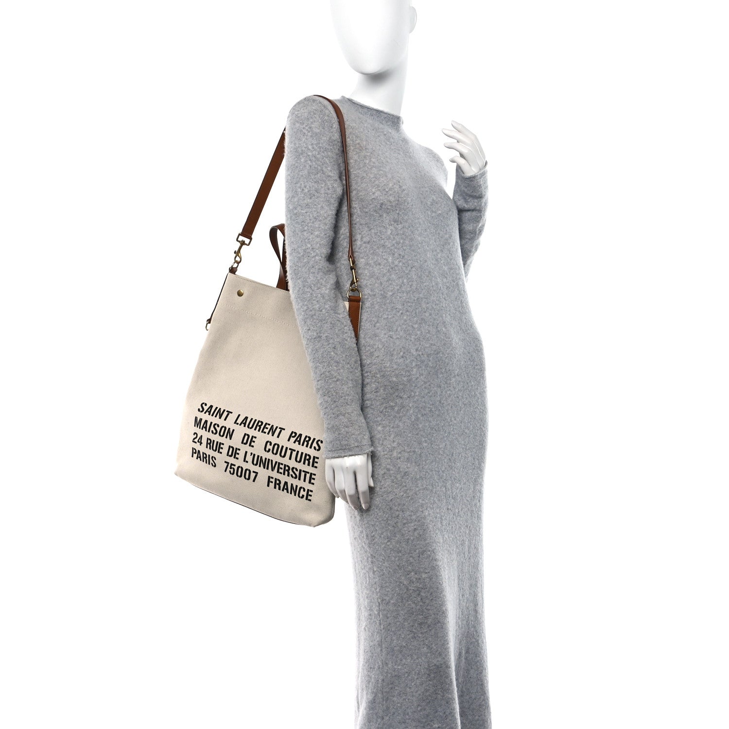 Saint Laurent Canvas Smooth Calfskin Universite North South Foldable Tote Naturel Brick 2 of 18