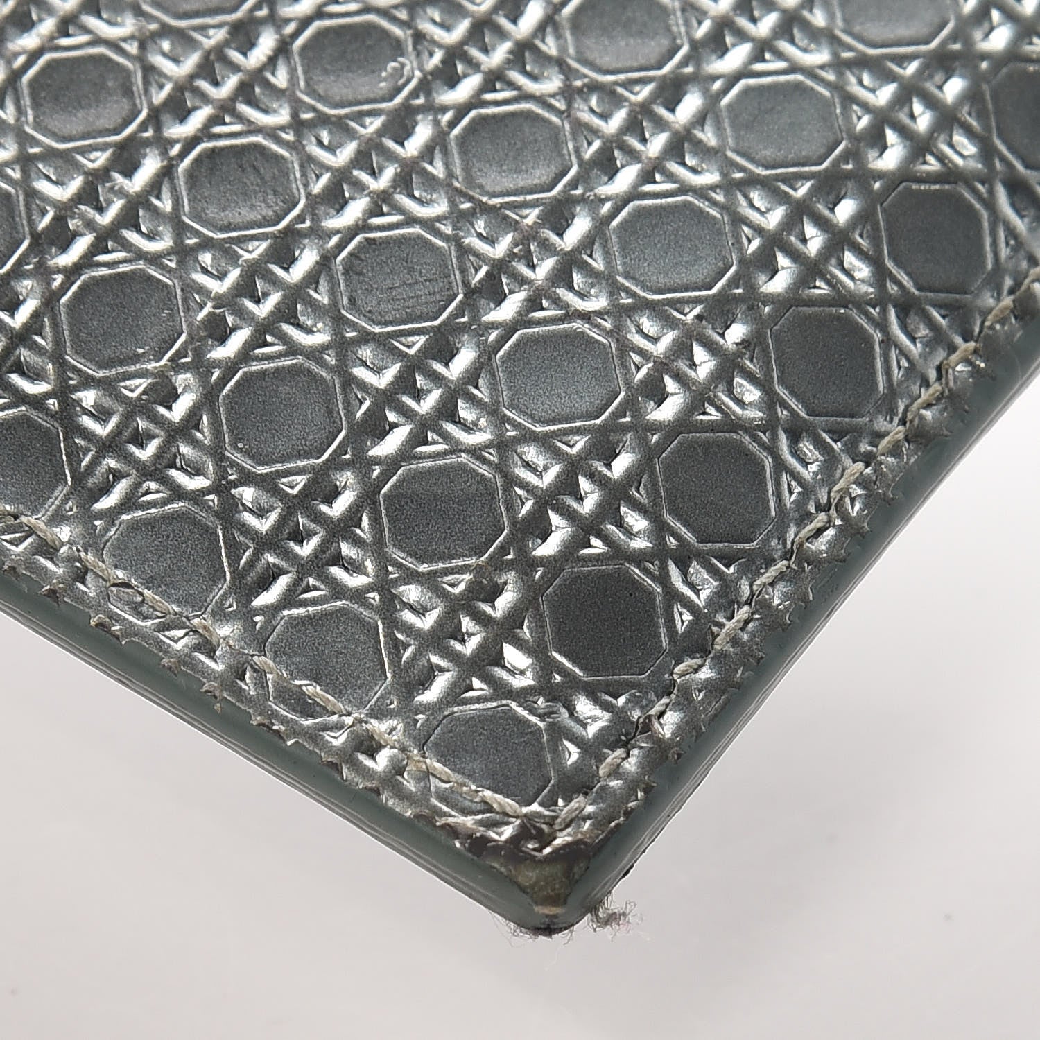 Christian Dior Metallic Patent Micro-Cannage Lady Dior Card Holder Silver 9 of 11