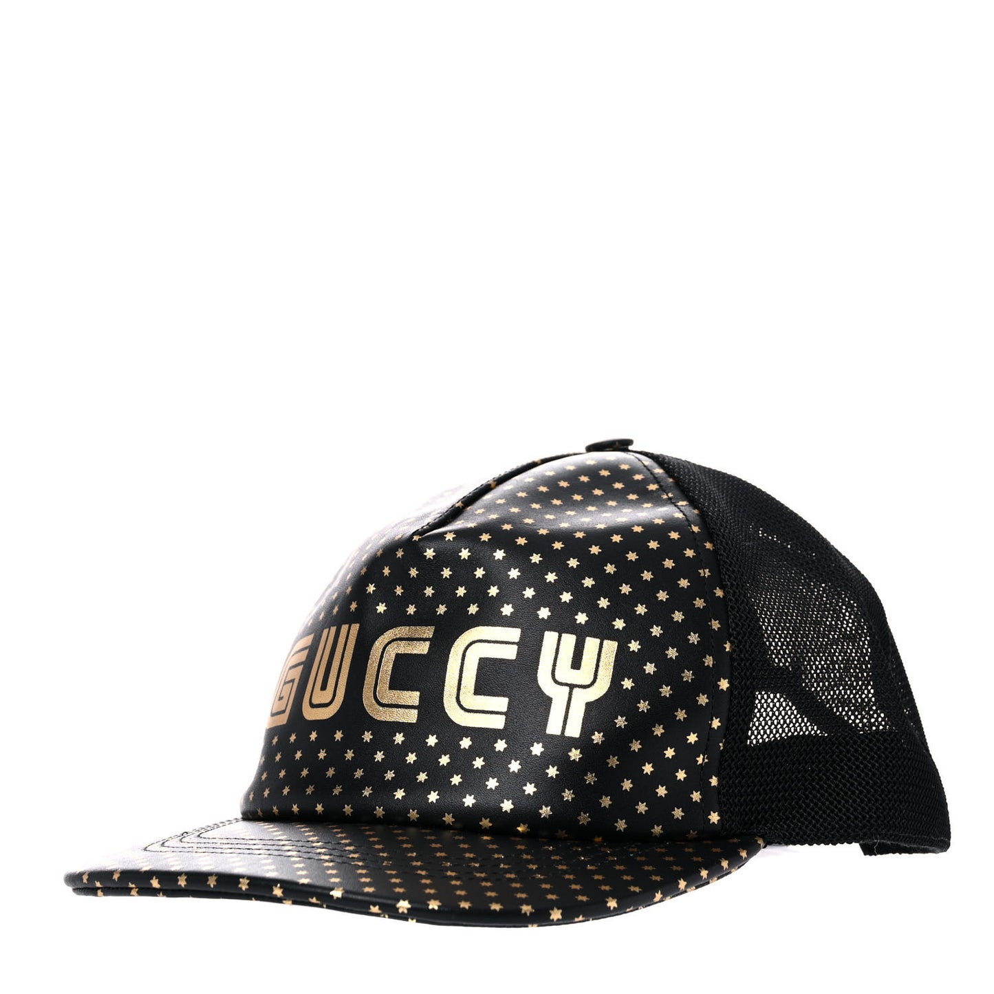 X SEGA Calfskin GUCCY Stars Baseball Hat M Black Gold