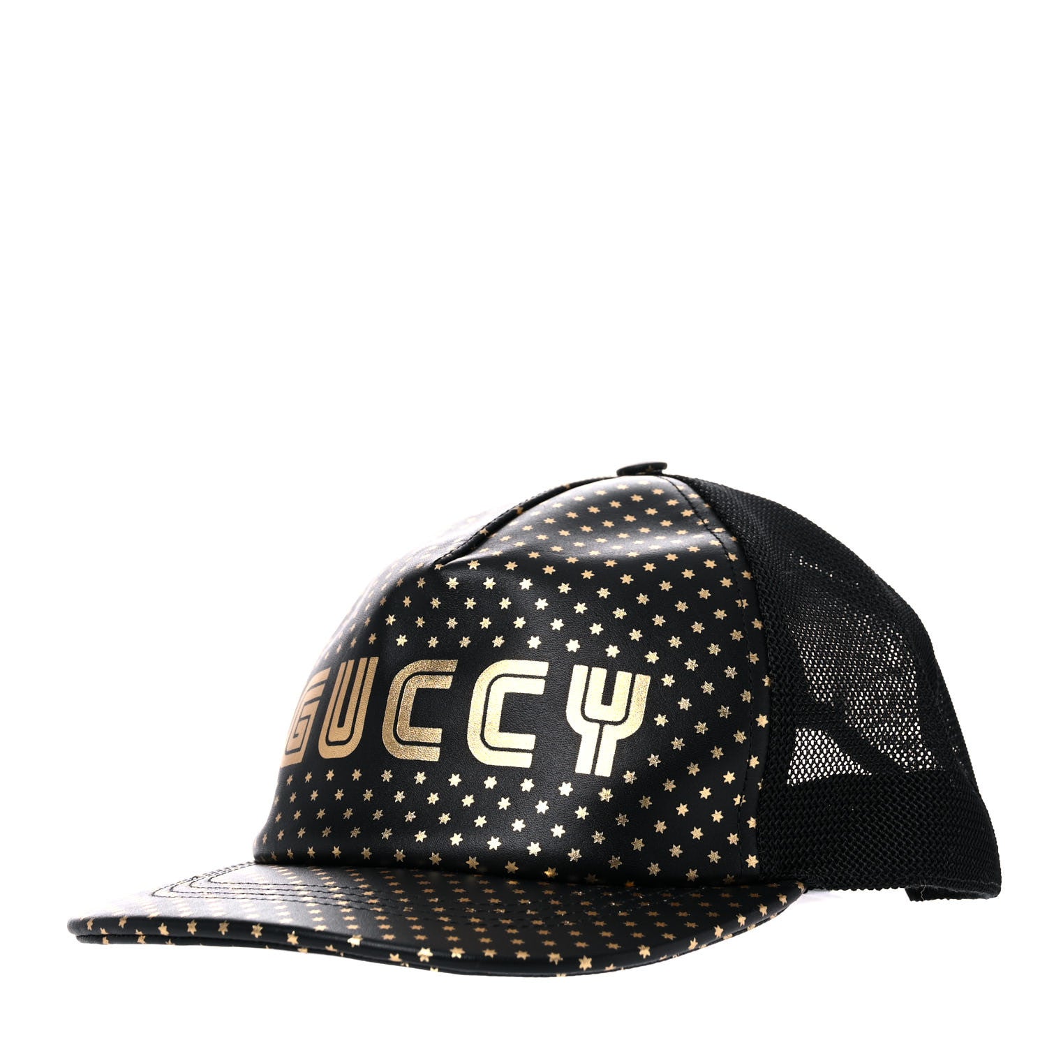 Gucci X SEGA Calfskin GUCCY Stars Baseball Hat M Black Gold 2 of 10