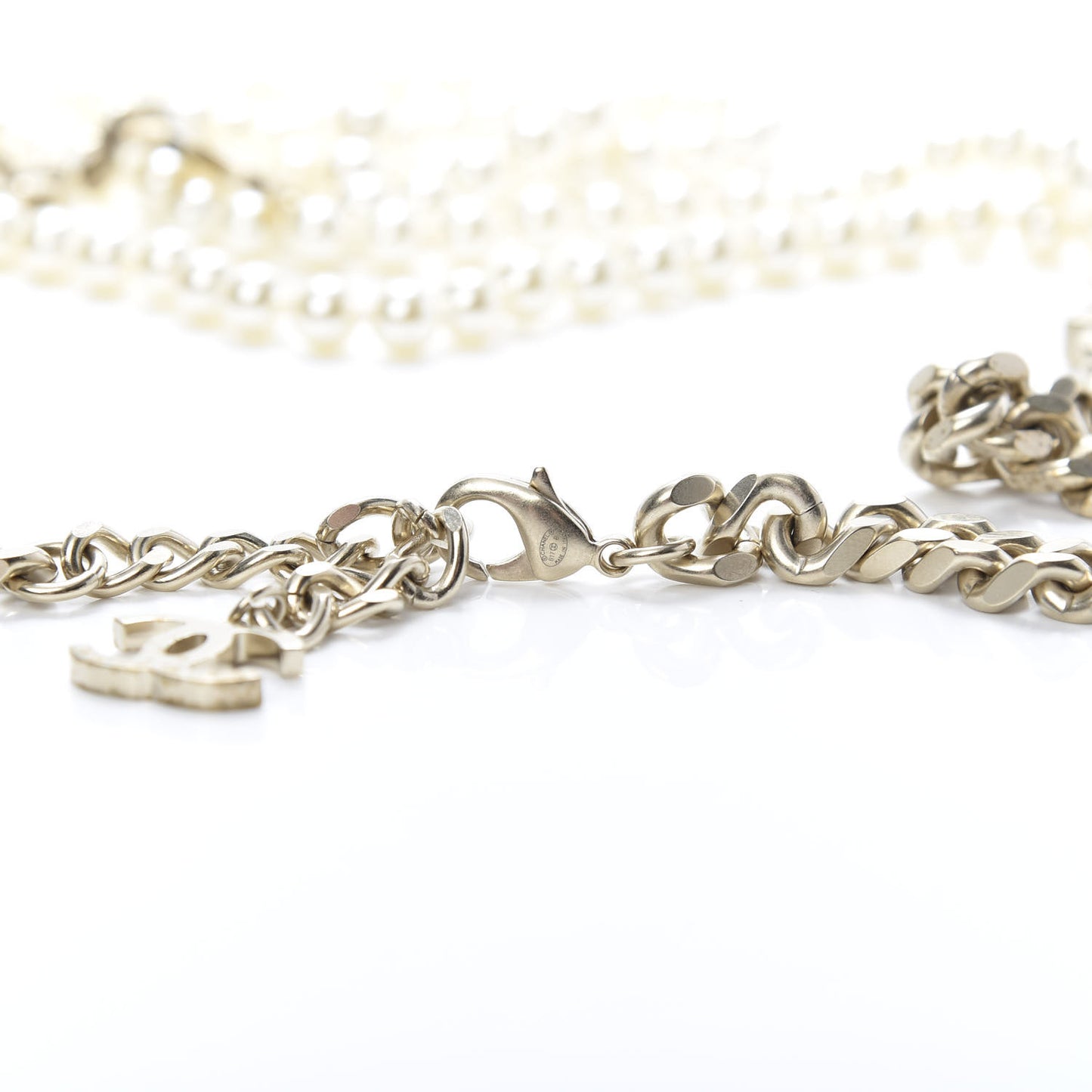 Pearl Chain CC Long Necklace Gold