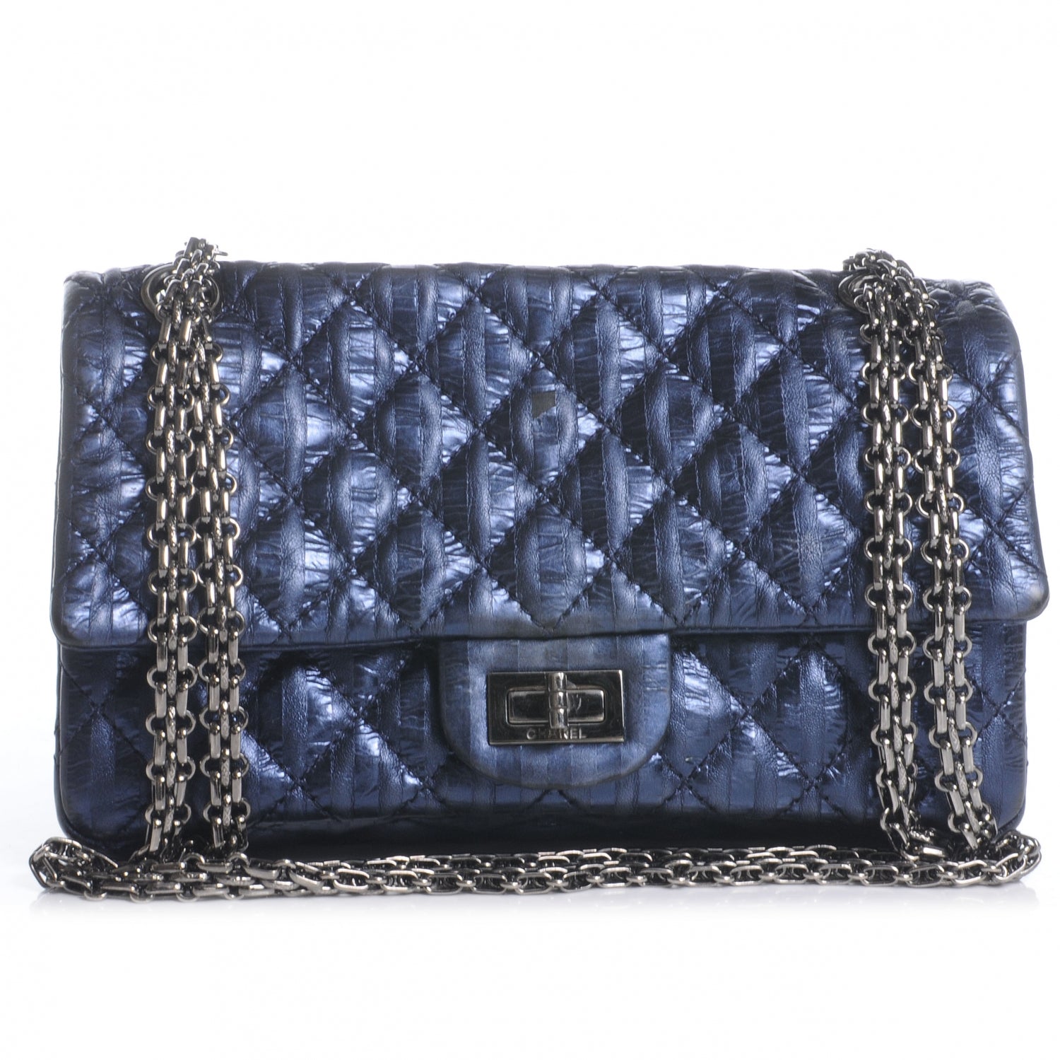 Chanel Striped Accordion Reissue Flap Metallic Blue 1 of 7