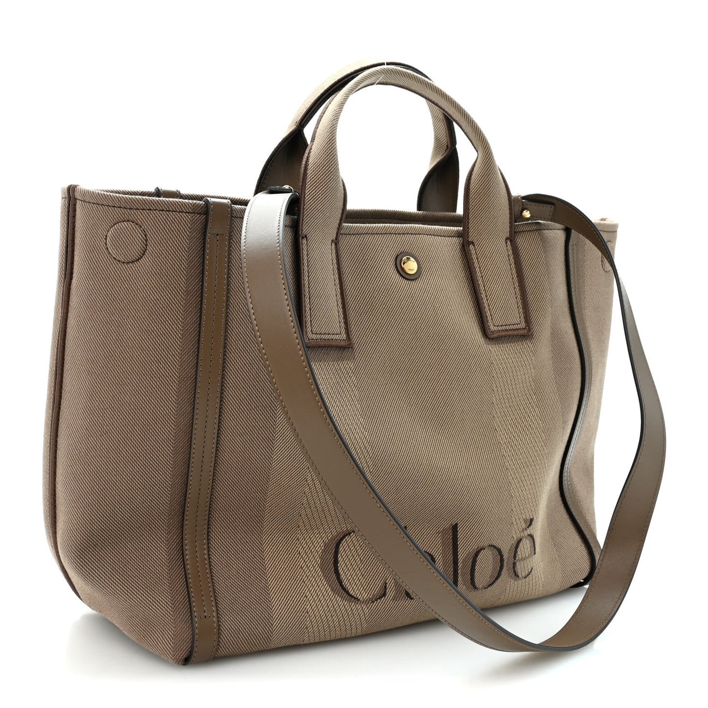 Canvas Calfskin Medium Logo Carry Tote Deep Taupe