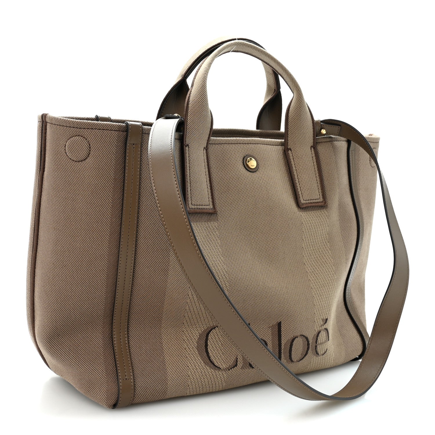 Chloe Canvas Calfskin Medium Logo Carry Tote Deep Taupe 3 of 10