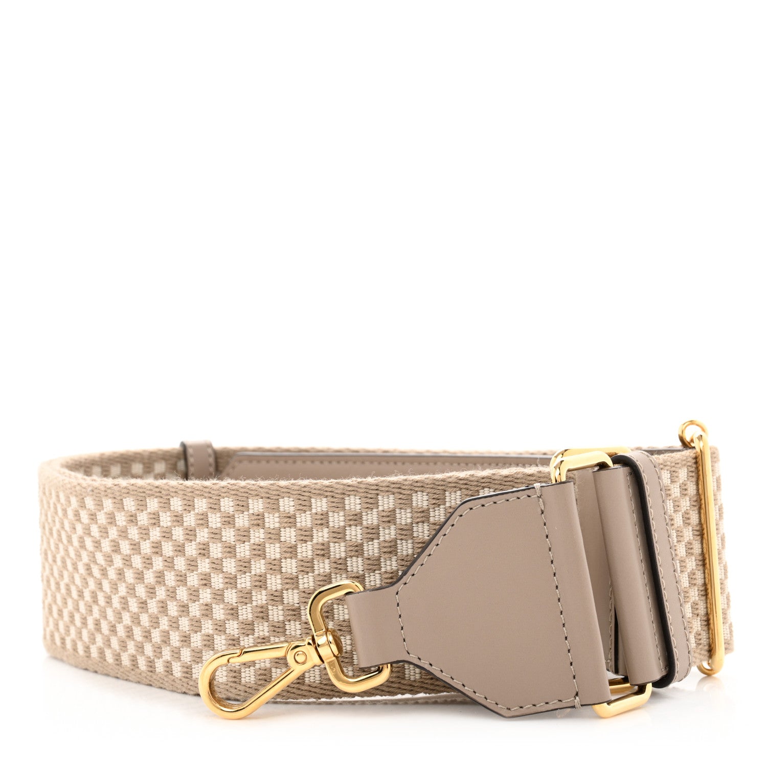 Fendi Ribbon Vitello King Logo Embossed Gingham Woven Adjustable Strap You Beige 1 of 5