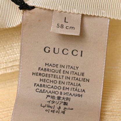 Gucci Straw Effect Fabric Wide Brim Hat With Bow L White Black 8 of 9