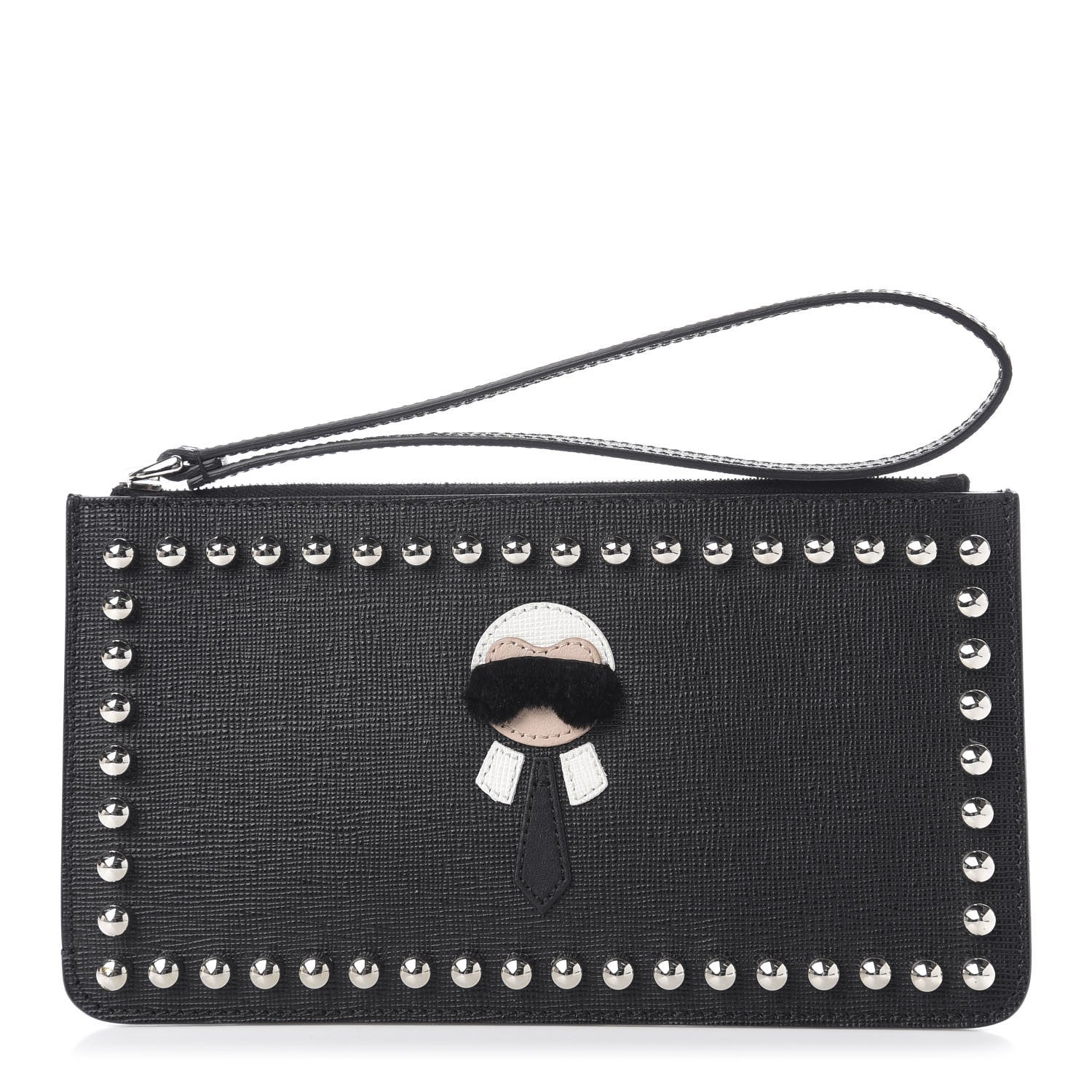 Fendi Vitello Elite Mink Fur Studded Karlito Zip Pouch Black 1 of 6