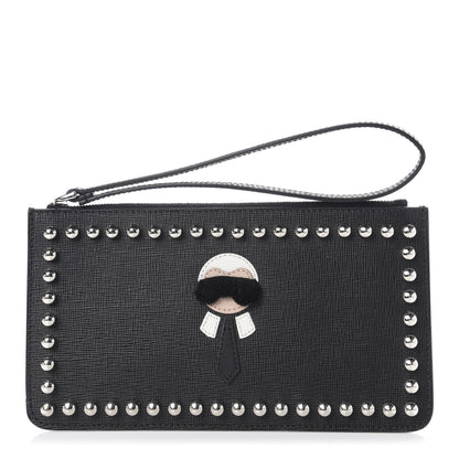 Fendi Vitello Elite Mink Fur Studded Karlito Zip Pouch Black 1 of 6
