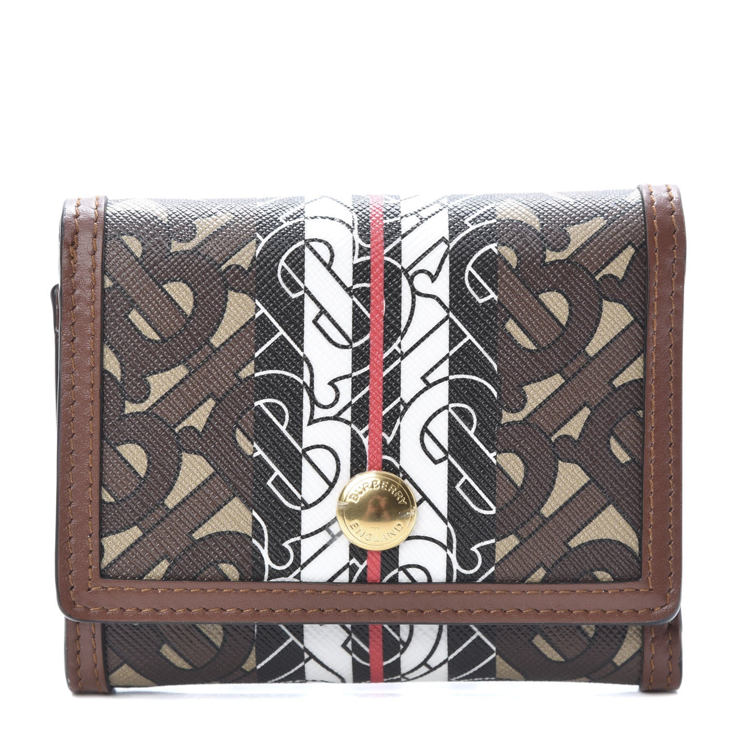 Burberry E-Canvas Monogram Stripe Small Lancaster Folding Wallet Bridle Brown 1 of 8