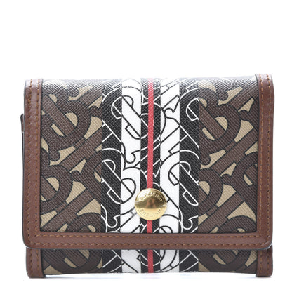 Burberry E-Canvas Monogram Stripe Small Lancaster Folding Wallet Bridle Brown 1 of 8