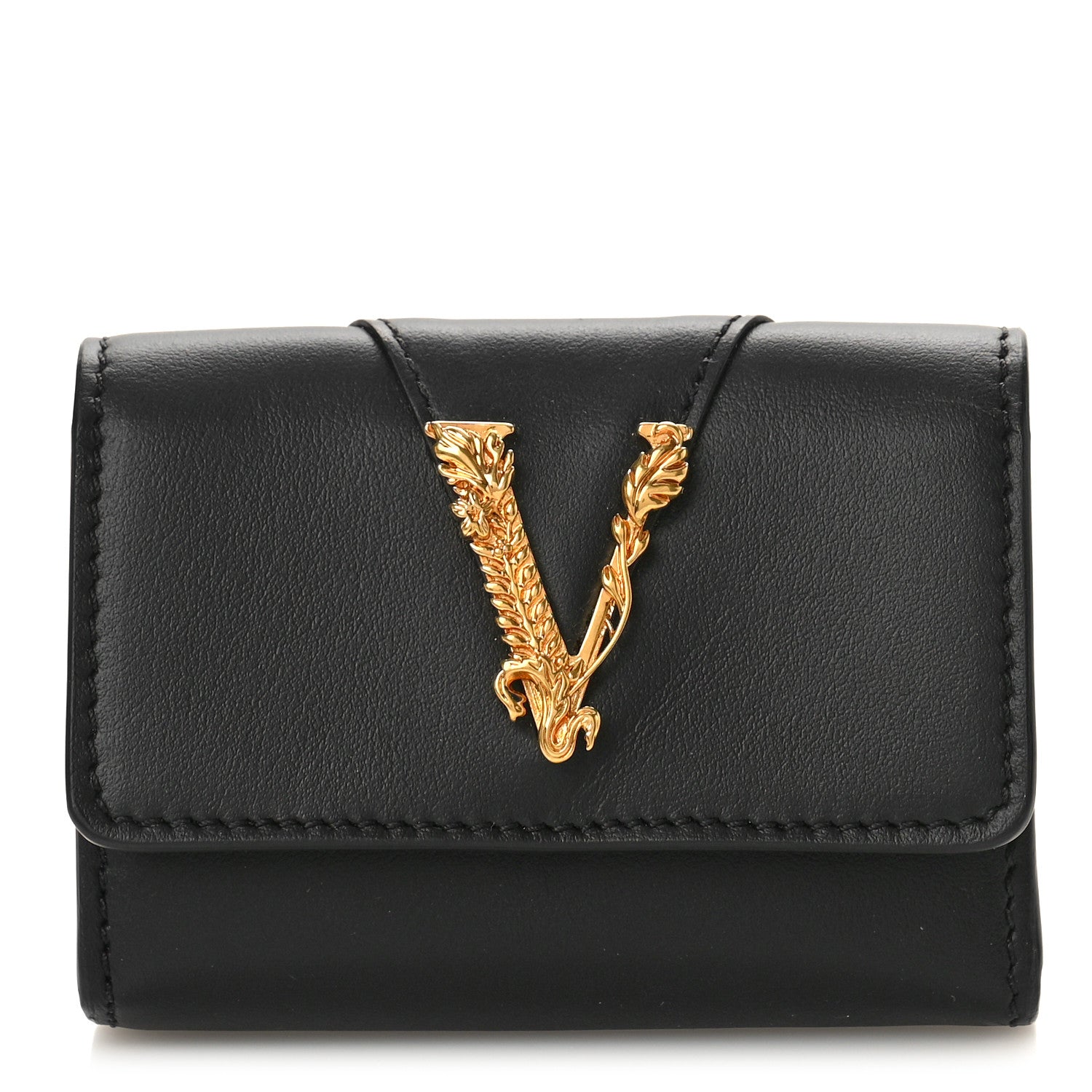 Versace Vitello Virtus Card Case Wallet Black 1 of 8