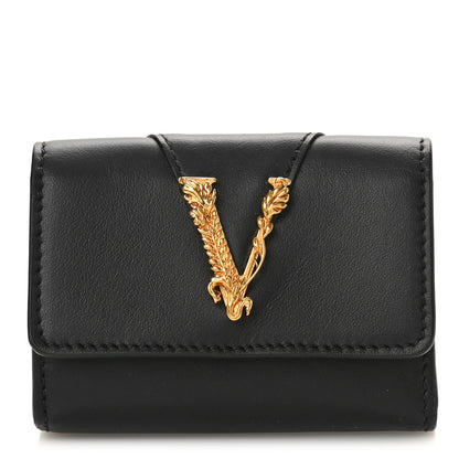 Versace Vitello Virtus Card Case Wallet Black 1 of 8