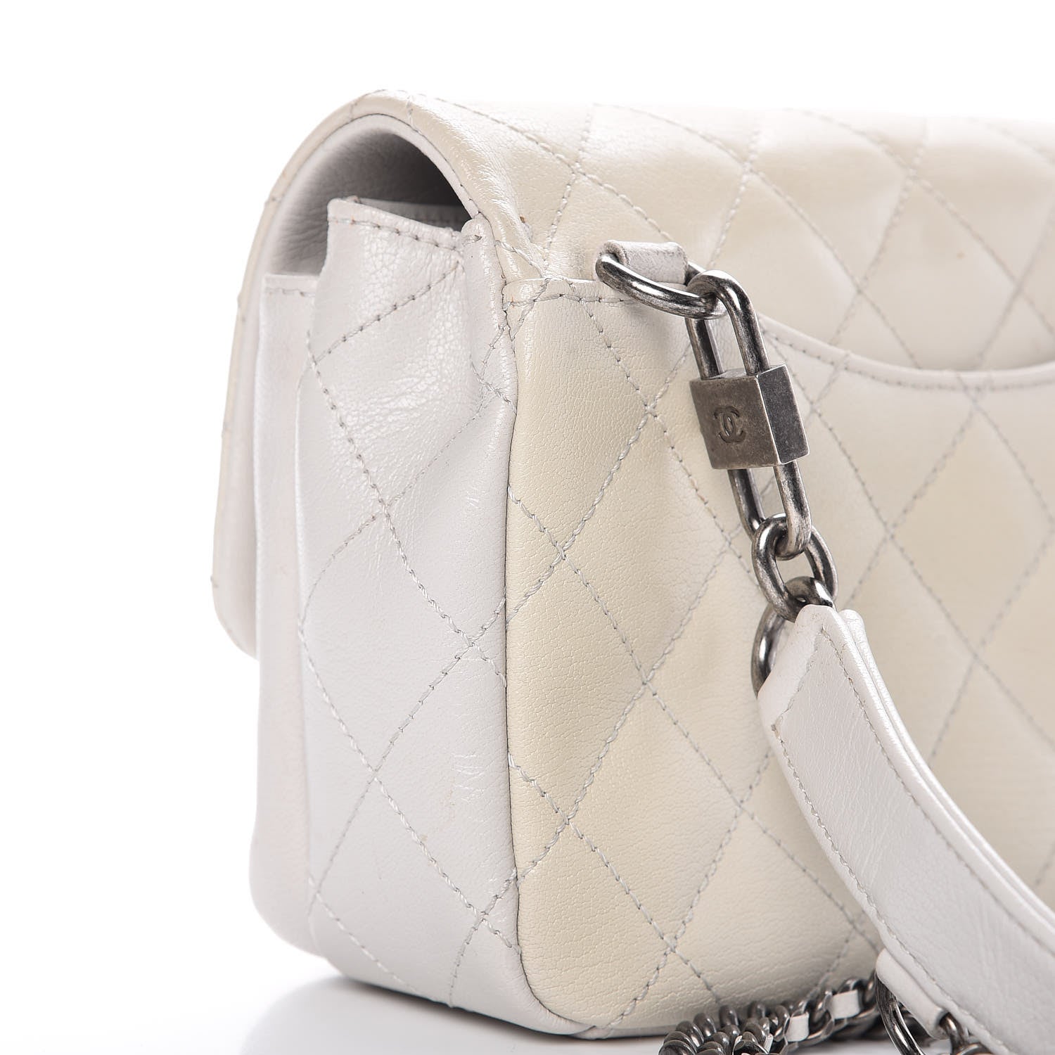 Chanel Shiny Goatskin Quilted Small Double Carry Waist Chain Flap White 13 of 15
