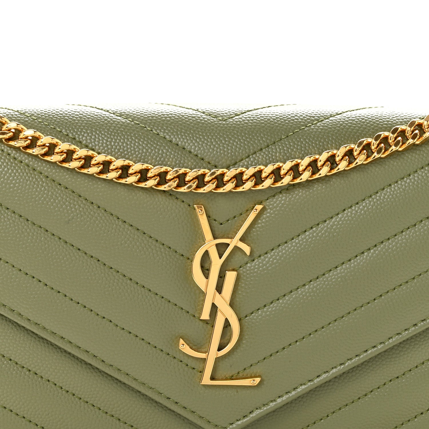 Saint Laurent Grain De Poudre Matelasse Chevron Monogram Chain Wallet Pistachio 8 of 12