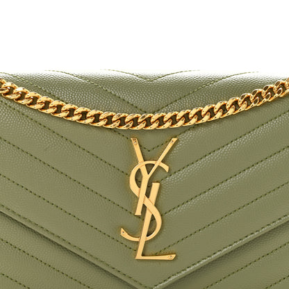 Saint Laurent Grain De Poudre Matelasse Chevron Monogram Chain Wallet Pistachio 8 of 12
