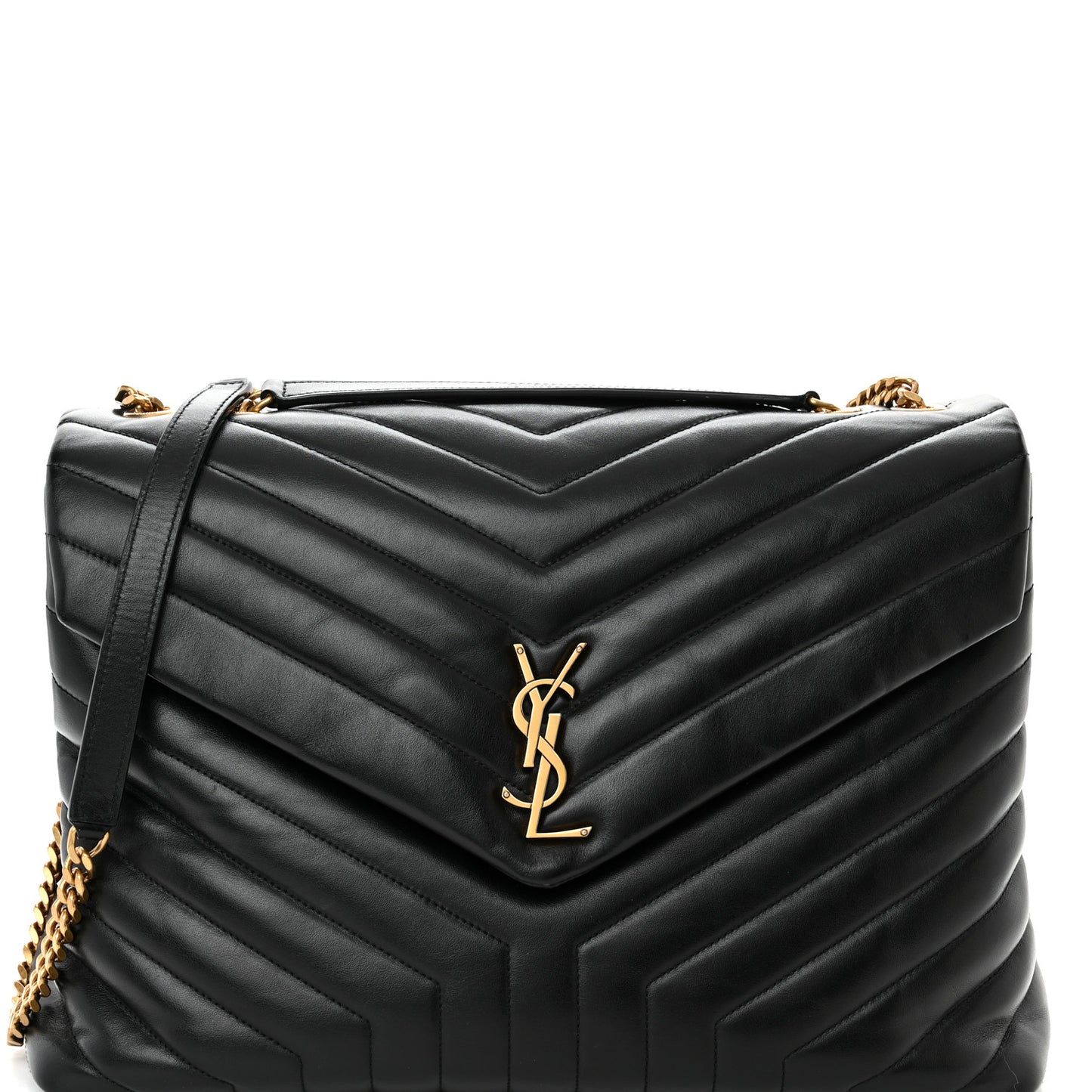 Calfskin Y Quilted Monogram Large Loulou Chain Satchel Black
