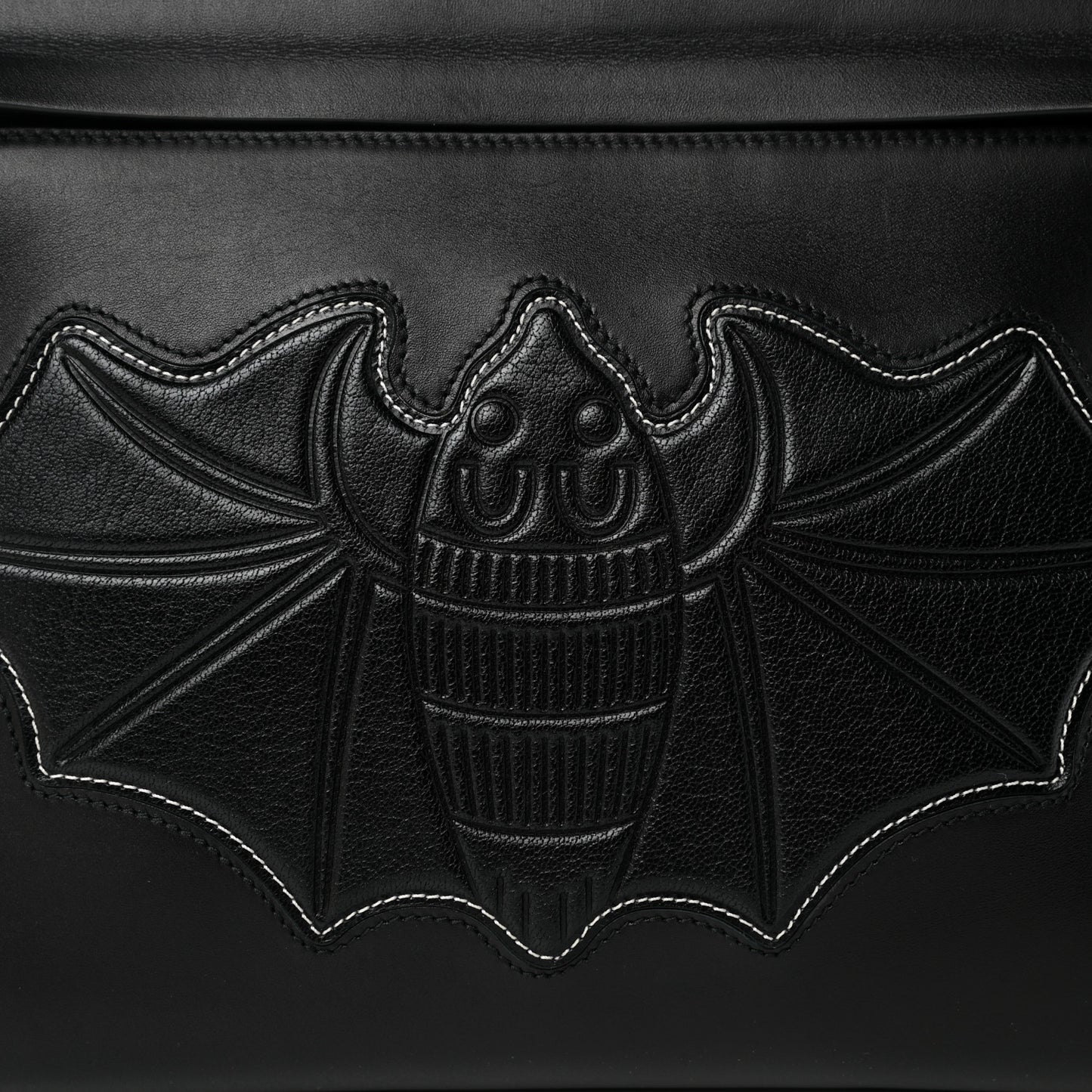 Calfskin Embroidered Bat T Pouch Black