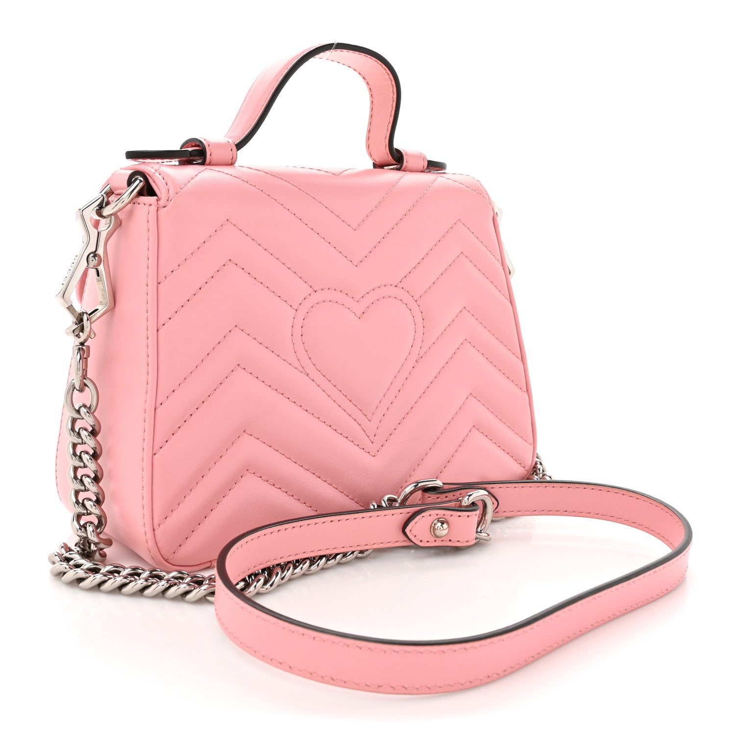Gucci Calfskin Matelasse Mini GG Marmont Top Handle Shoulder Bag Wild Rose 3 of 14