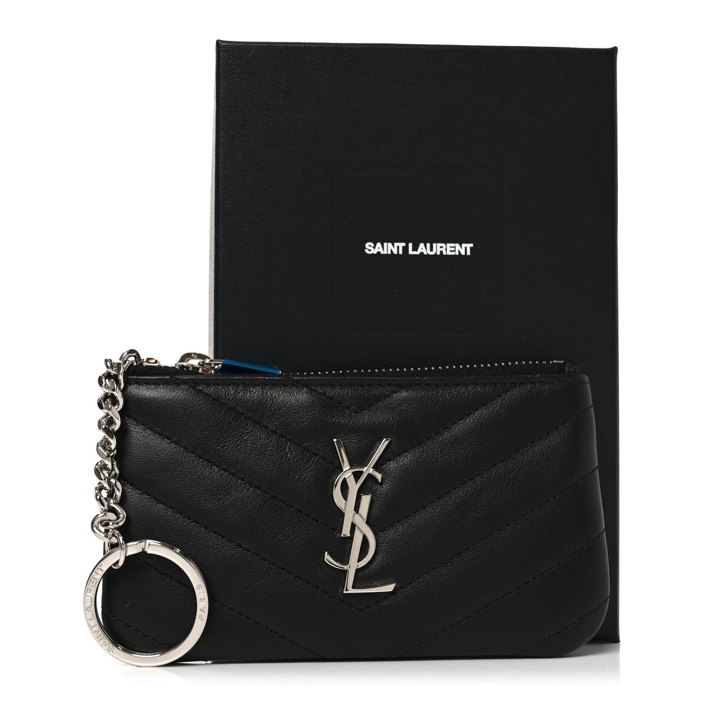 Calfskin Matelasse Monogram Key Pouch Black