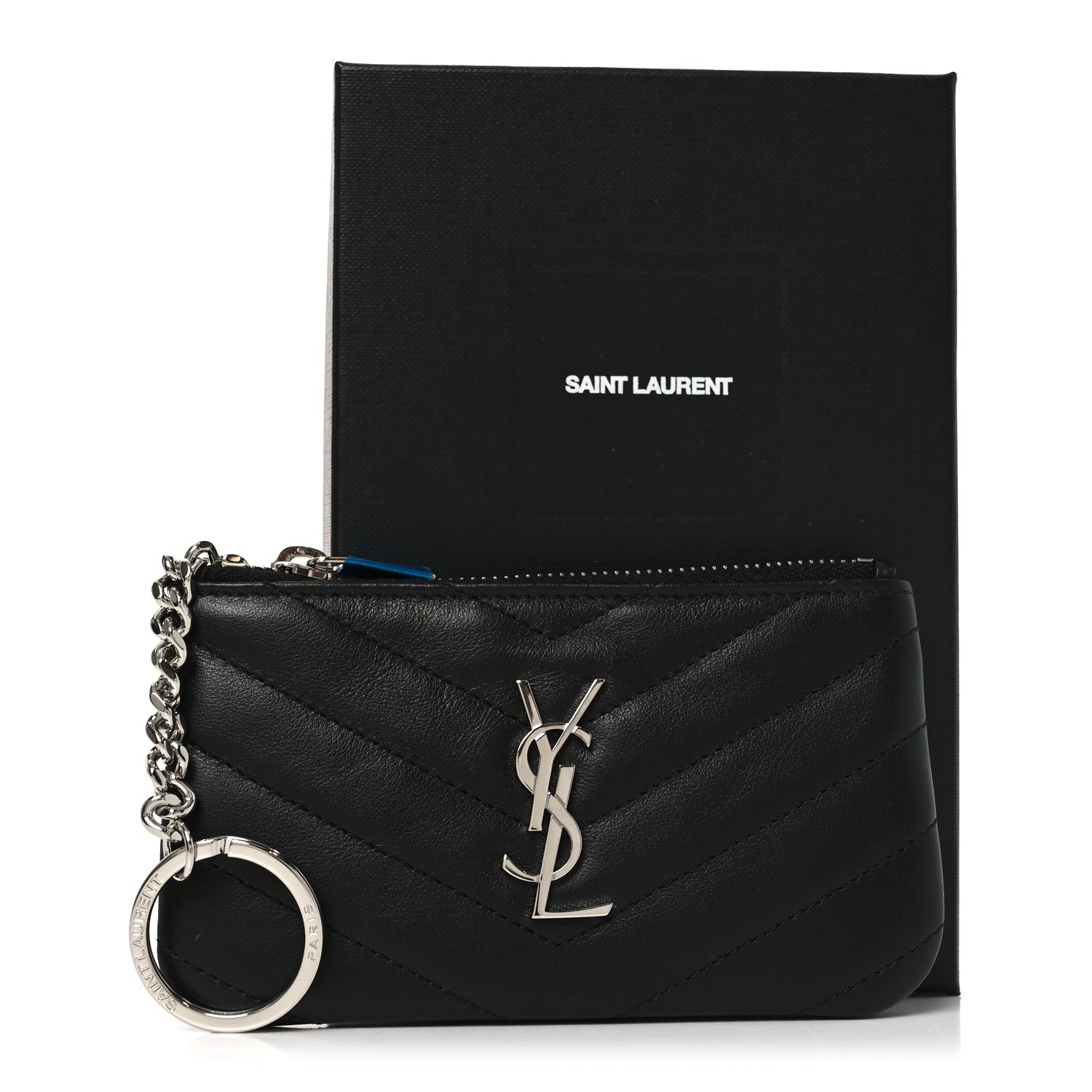 Saint Laurent Calfskin Matelasse Monogram Key Pouch Black 8 of 8