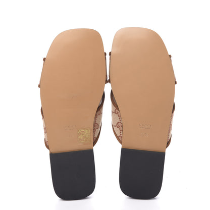 Gucci GG Monogram Suede Womens Criss Cross Slide Sandals 37.5 Beige Ruggine Cuir 5 of 9