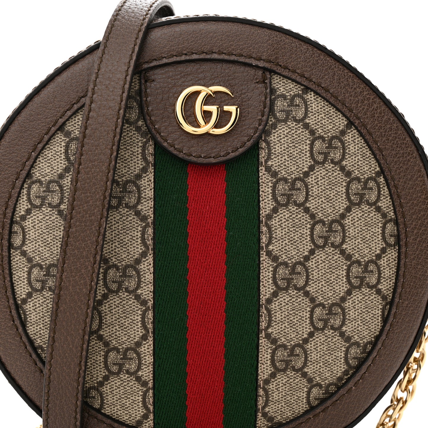 GG Supreme Monogram Web Mini Ophidia Round Shoulder Bag Brown