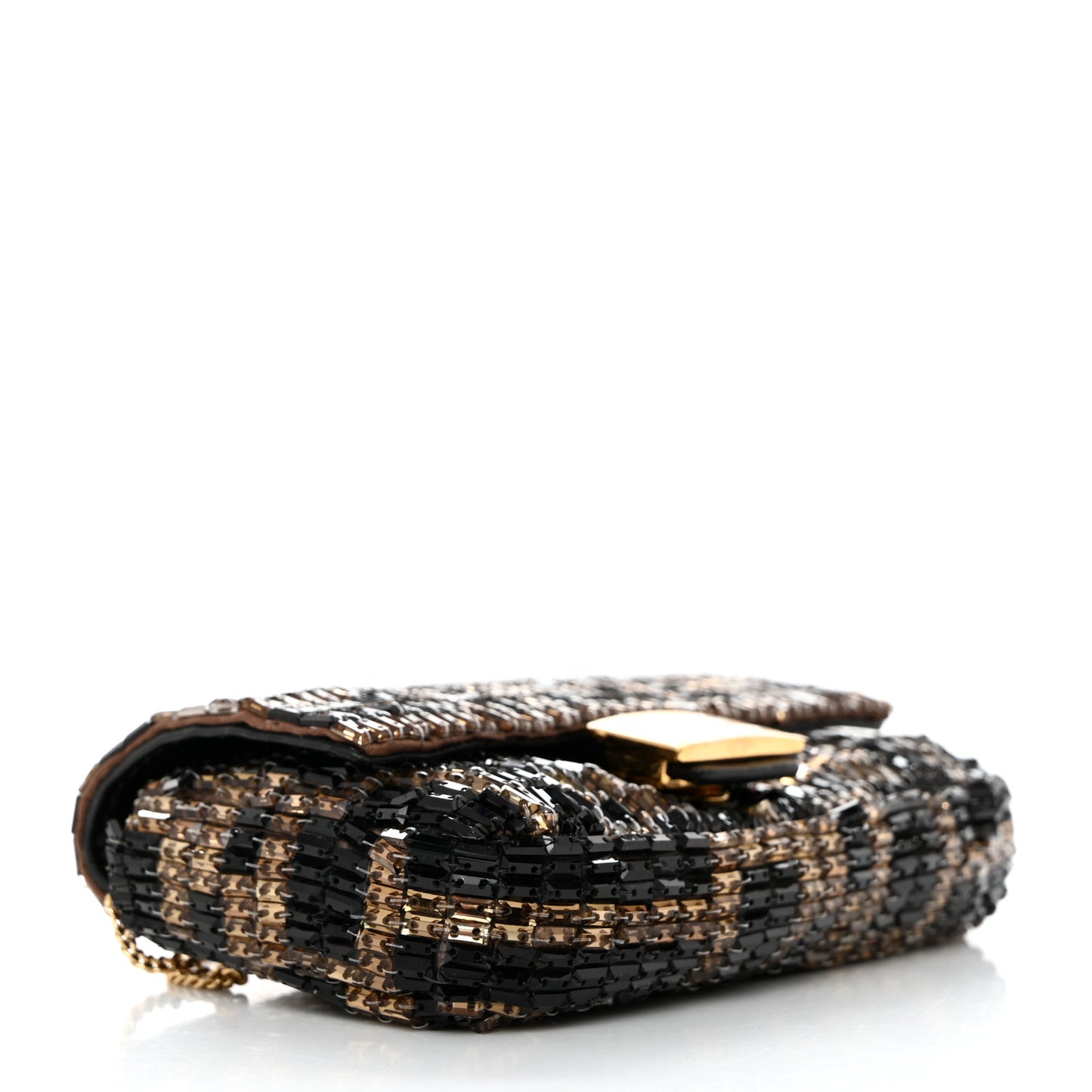 Crystal Vitello King FF Beaded Nano Baguette Charm Moro Black
