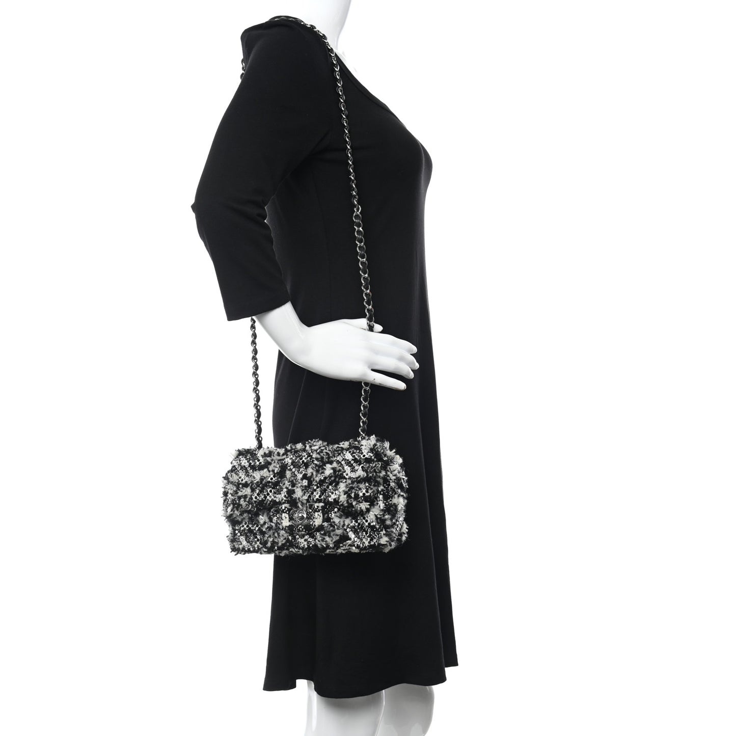 Crystal Tweed Quilted Small Double Flap Black Ecru White