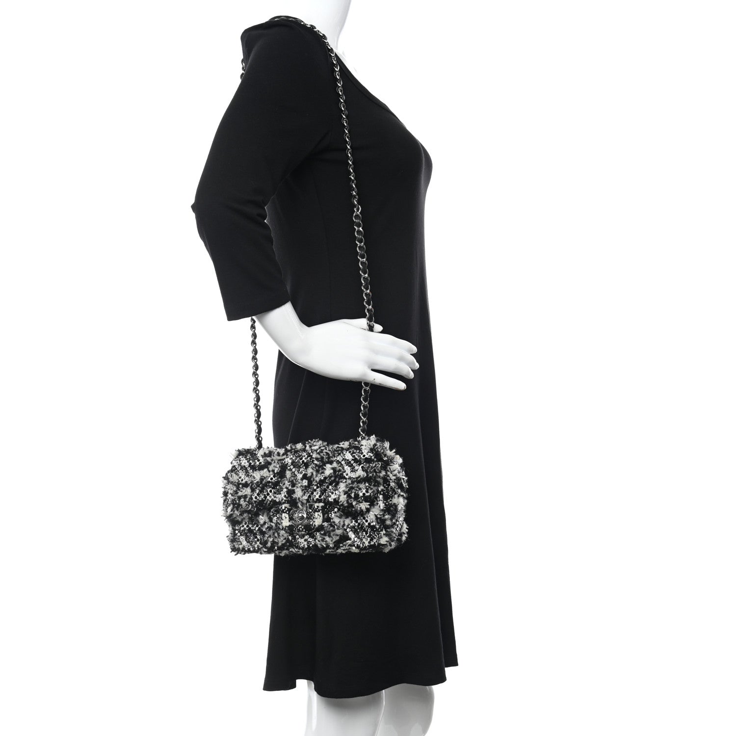Chanel Crystal Tweed Quilted Small Double Flap Black Ecru White 2 of 10