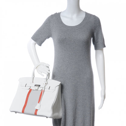 Hermes Taurillon Clemence Lizard Club Birkin 35 Blanc Gris Perle Sanguine 2 of 10