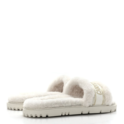 Christian Dior Shearling Canvas Lurex Embroidered Dway 10mm Slide Sandals 38.5 Natural Platinum 4 of 8