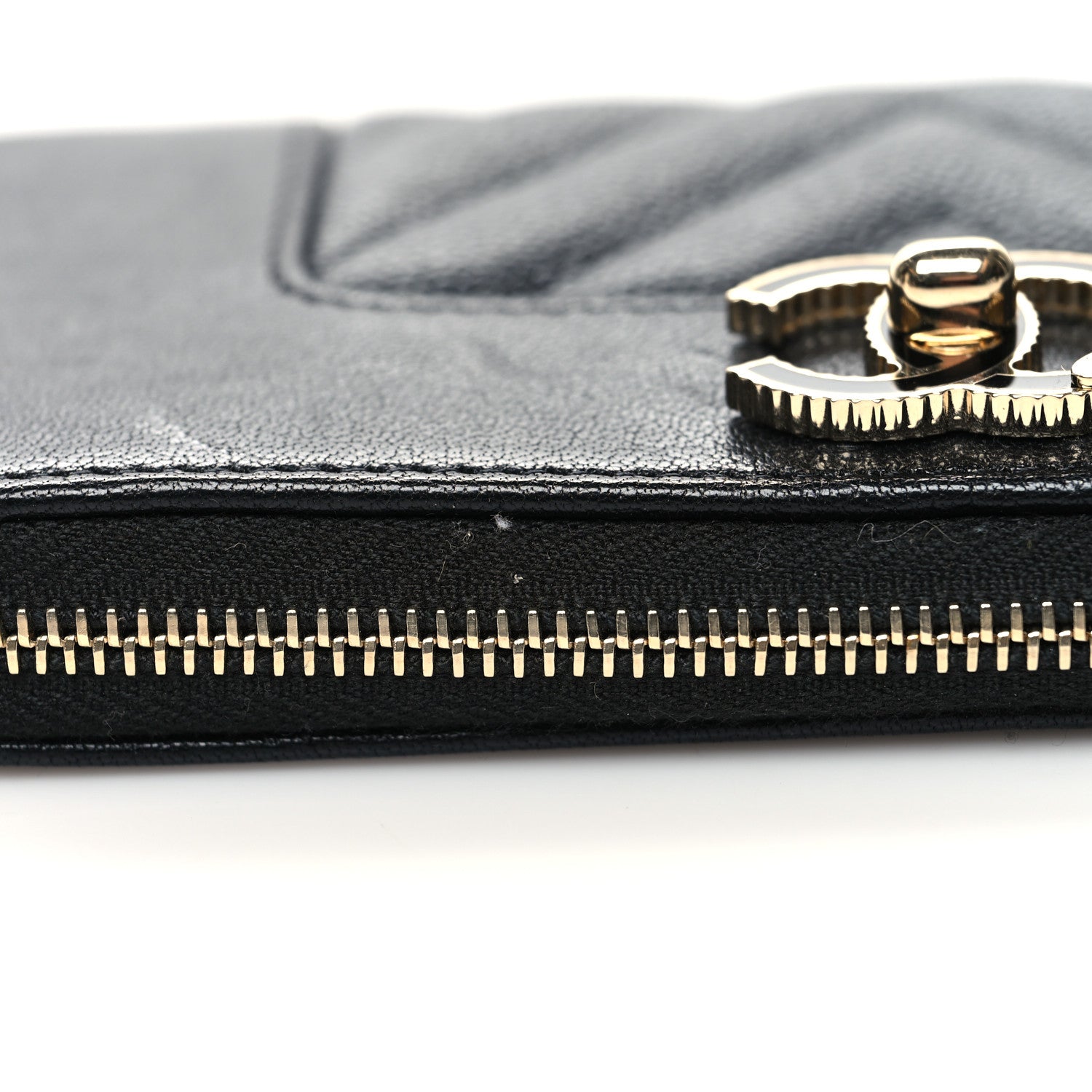 Chanel Caviar Sheepskin Chevron Quilted Medium Mademoiselle Vintage Zip Around Wallet Black 11 of 11