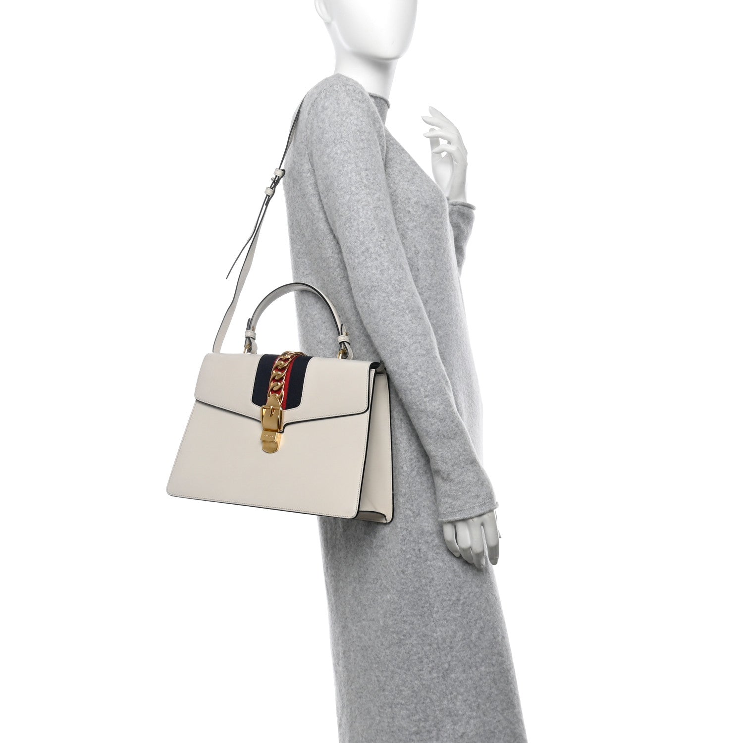 Gucci Calfskin Medium Sylvie Top Handle Bag White 2 of 11