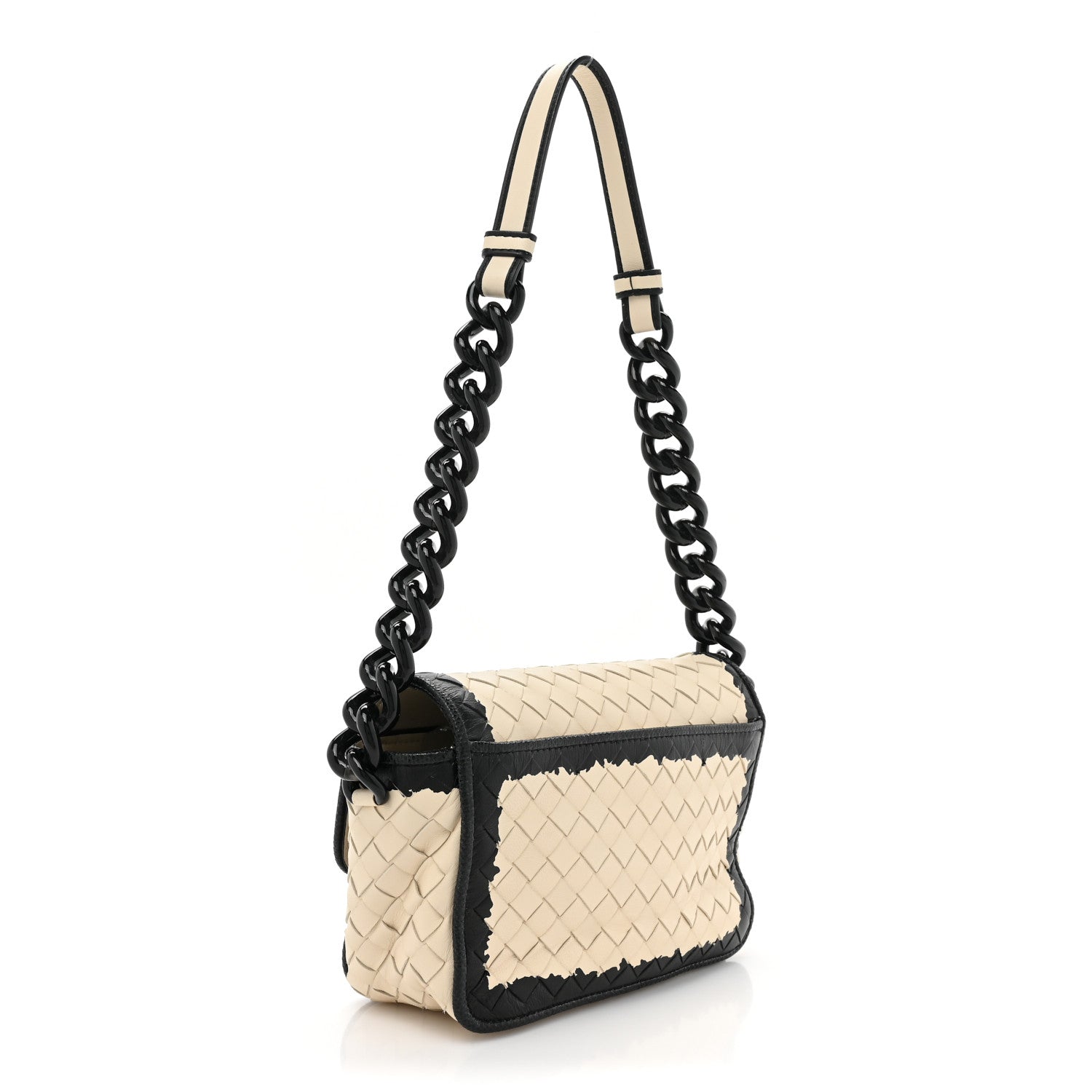 Bottega Veneta Nappa Karung Intrecciato Glass Pearl Shoulder Bag White Black 3 of 10