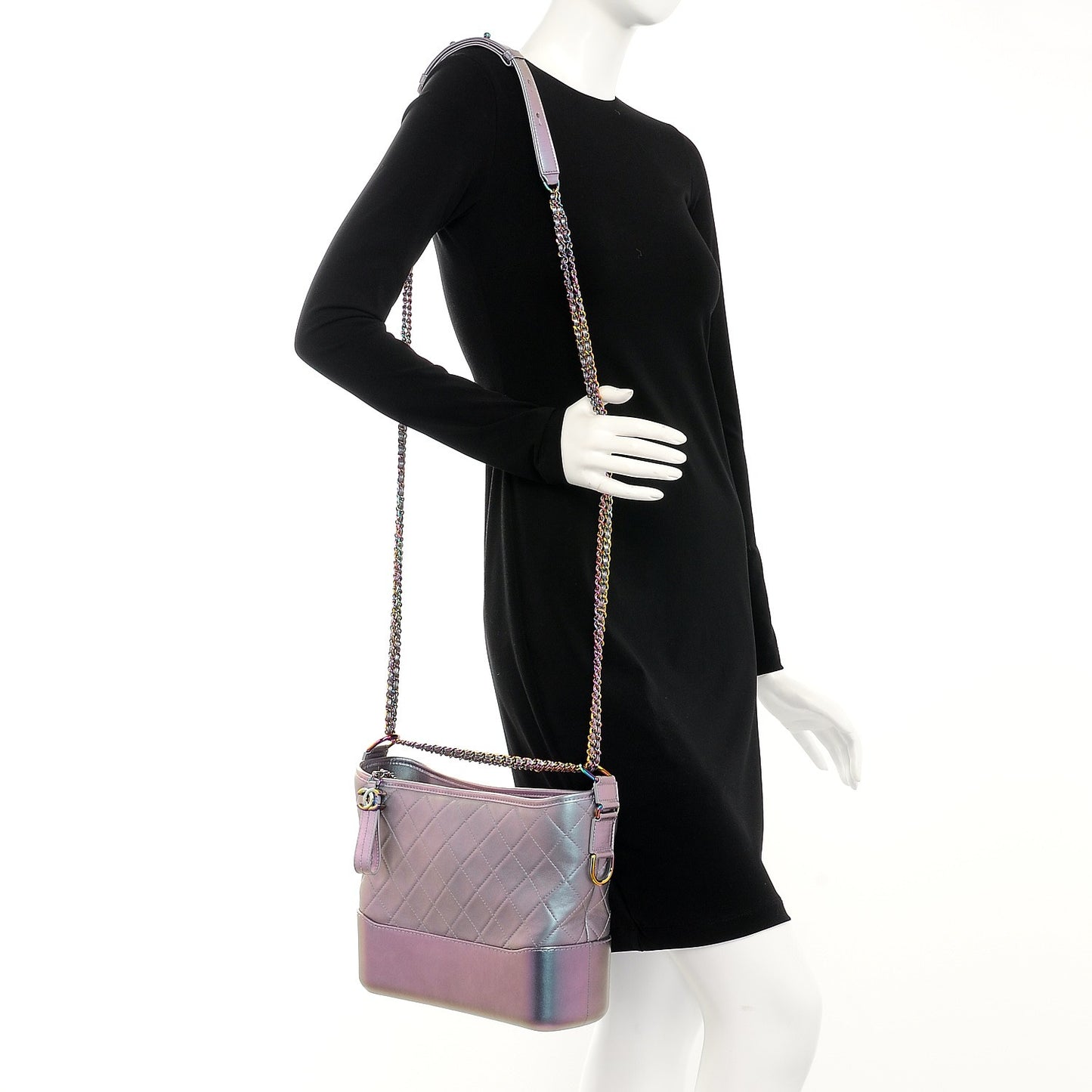 Iridescent Lambskin Calfskin Quilted Medium Gabrielle Hobo Light Purple