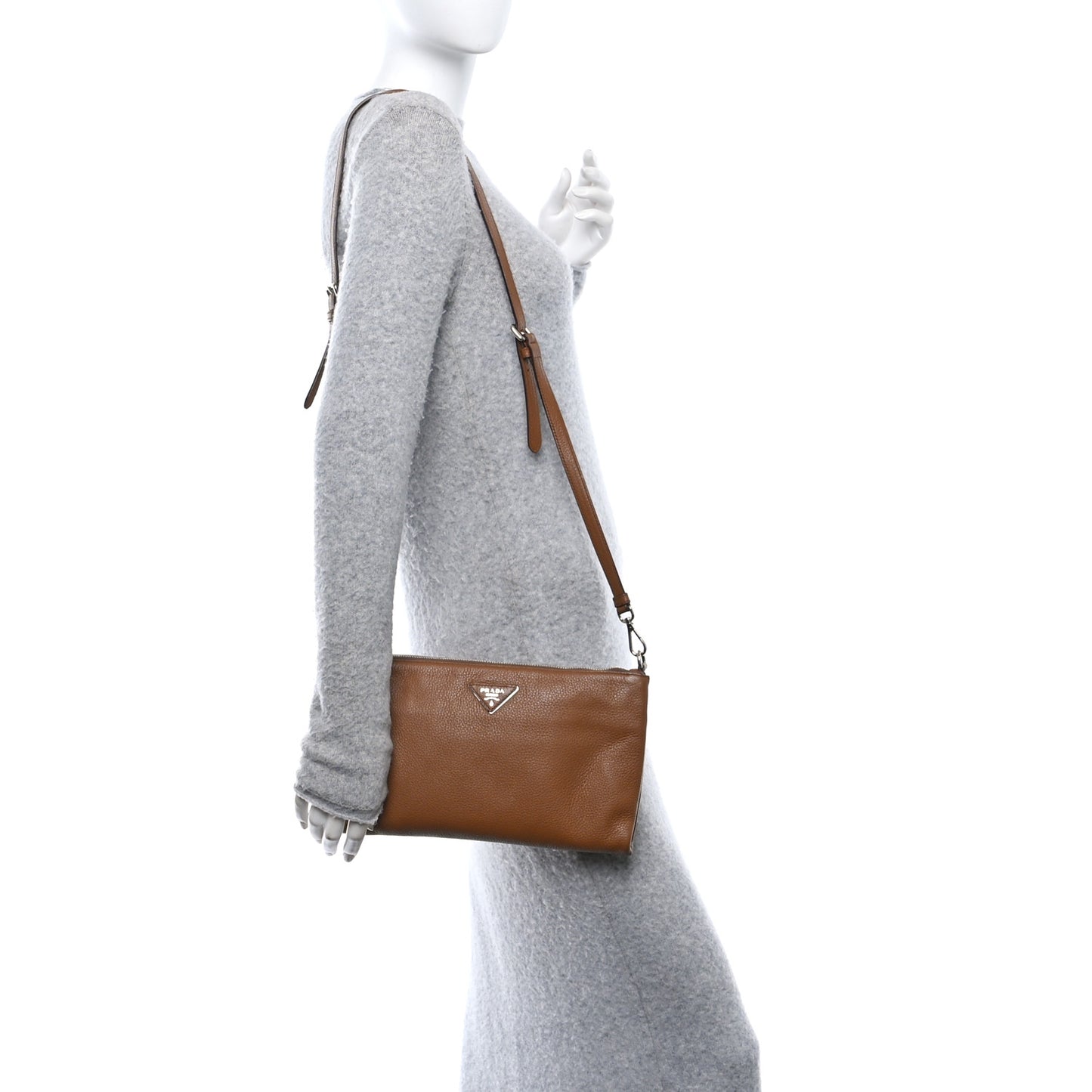Vitello Daino Zippered Crossbody Bag Brandy