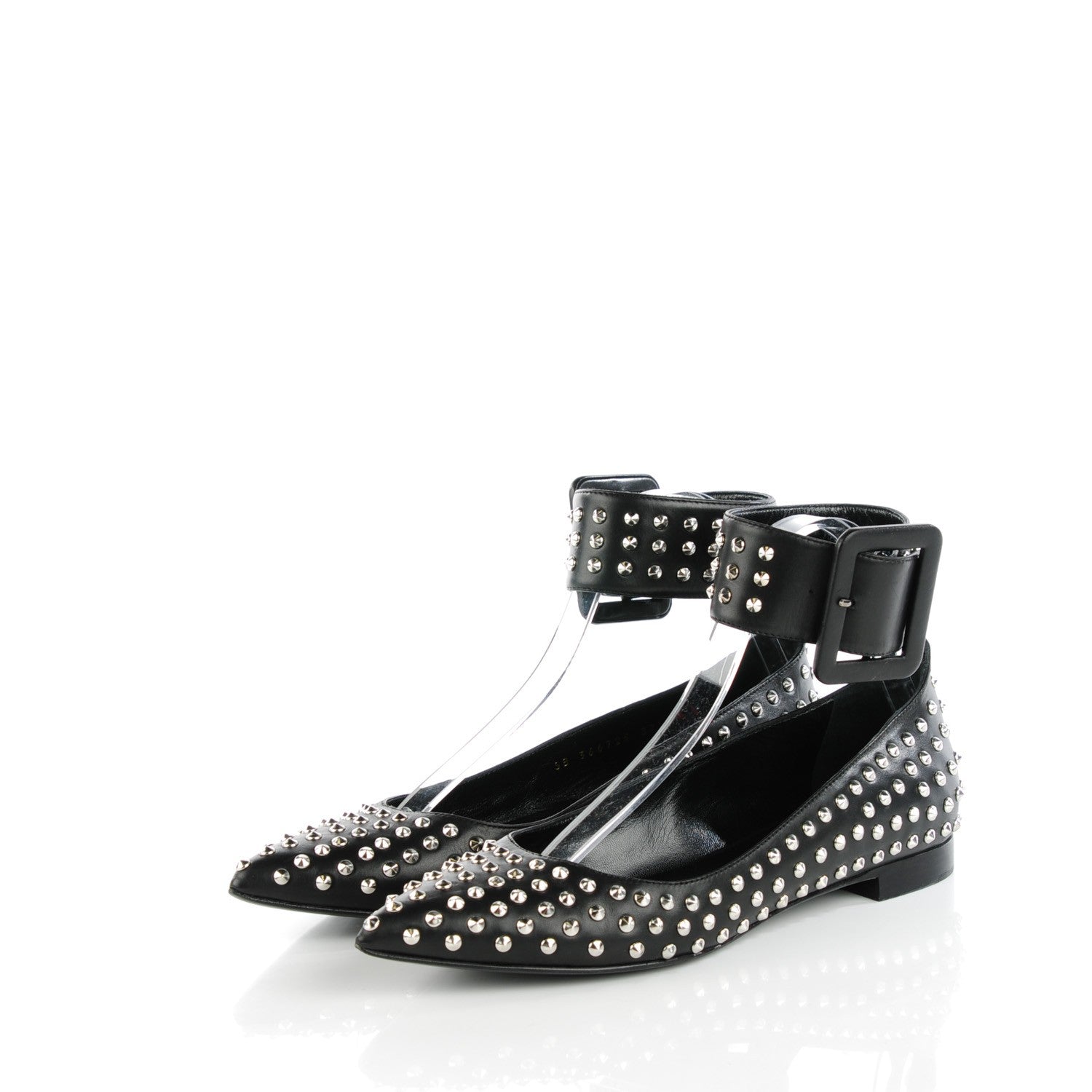 Saint Laurent Smooth Calfskin Paris Studded Ankle Ballerina Flats 37.5 Black 3 of 9