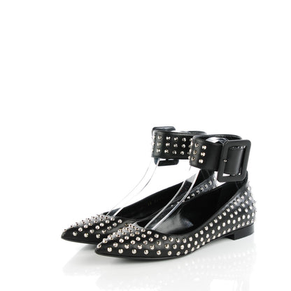 Saint Laurent Smooth Calfskin Paris Studded Ankle Ballerina Flats 37.5 Black 3 of 9