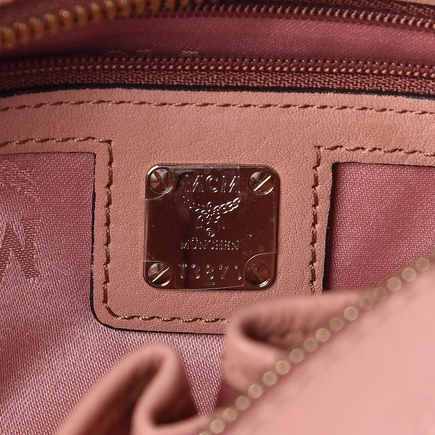 MCM Calfskin Bowler Bag Pink 7 of 10