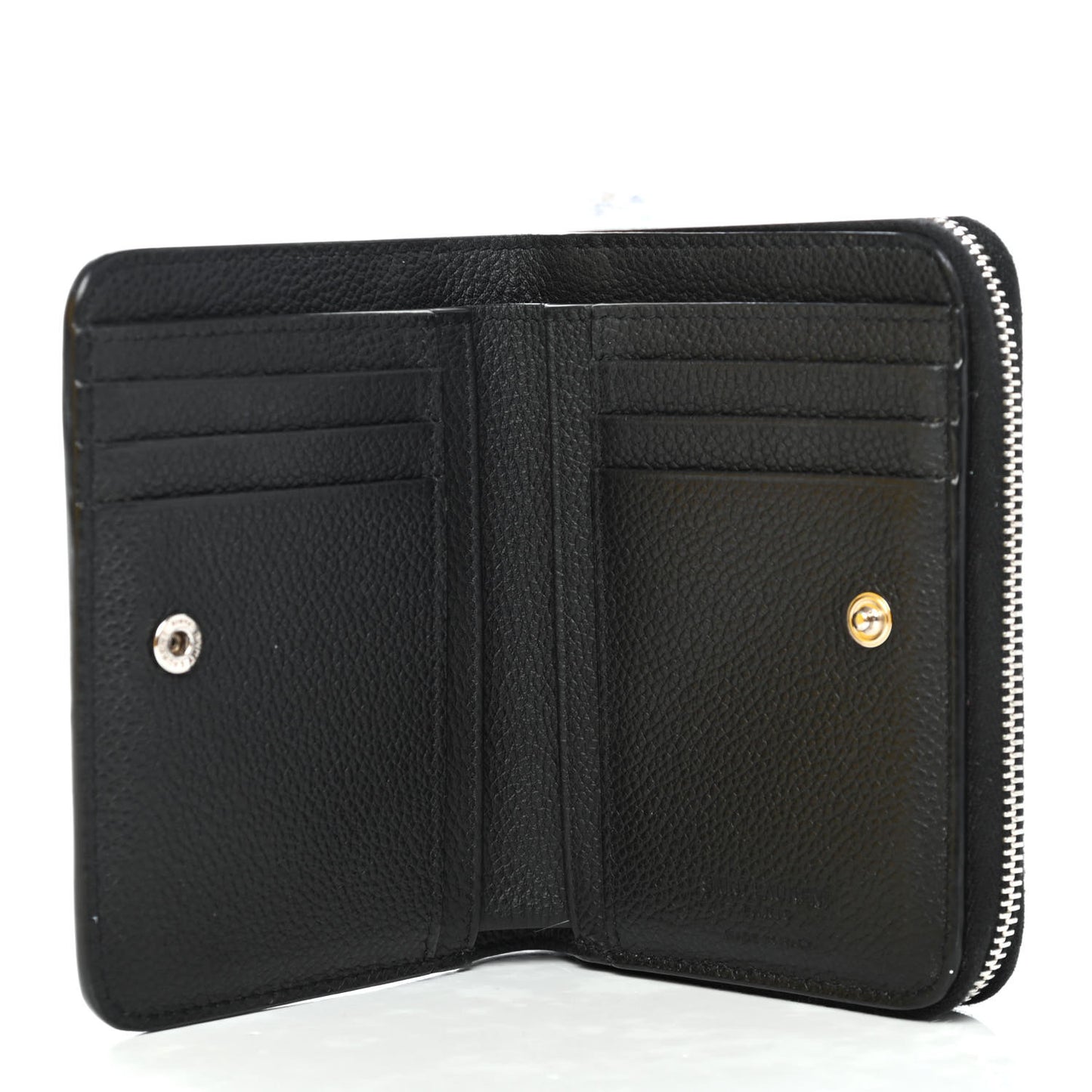 Grained Calfskin Rive Gauche Compact Zip Around Wallet Black