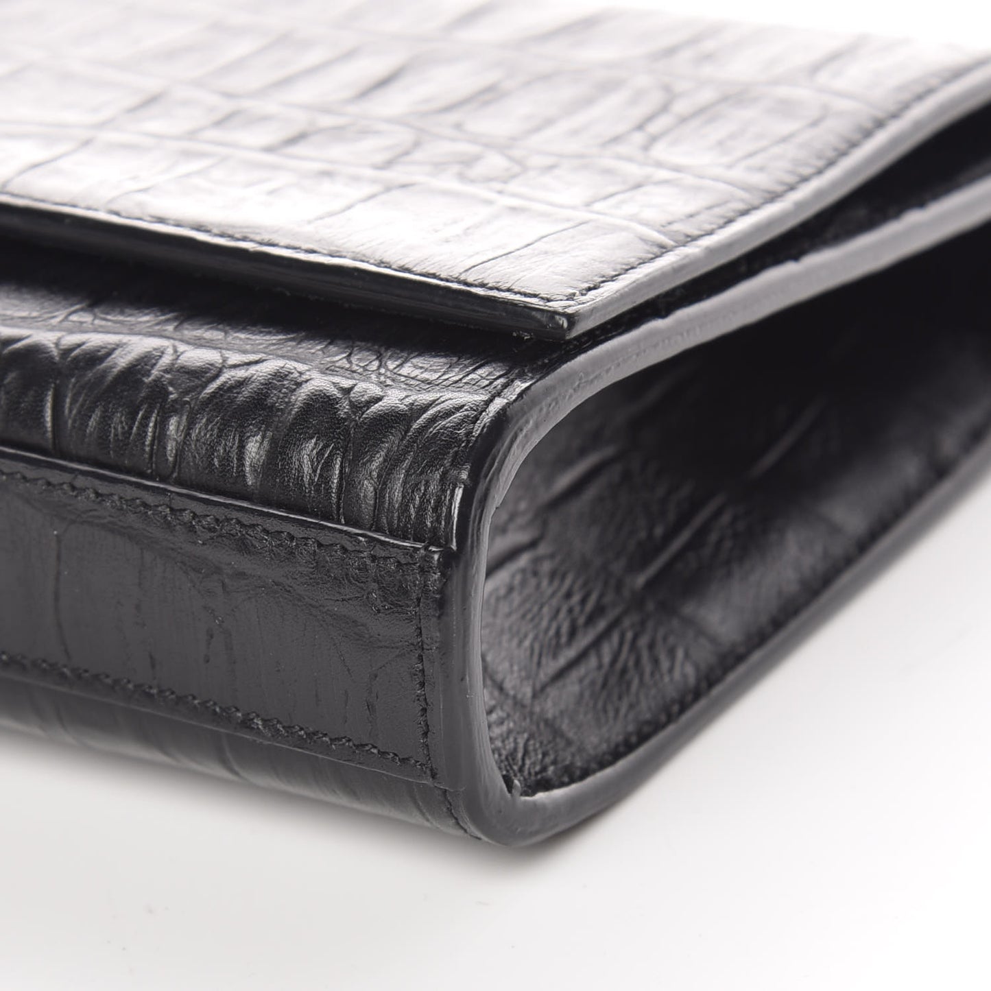 Calfskin Crocodile Embossed Classic Monogram Cassandre Clutch Black