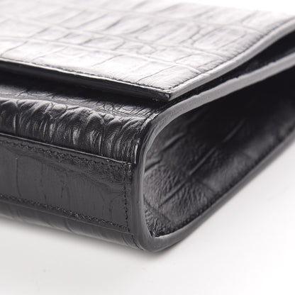Saint Laurent Calfskin Crocodile Embossed Classic Monogram Cassandre Clutch Black 9 of 9