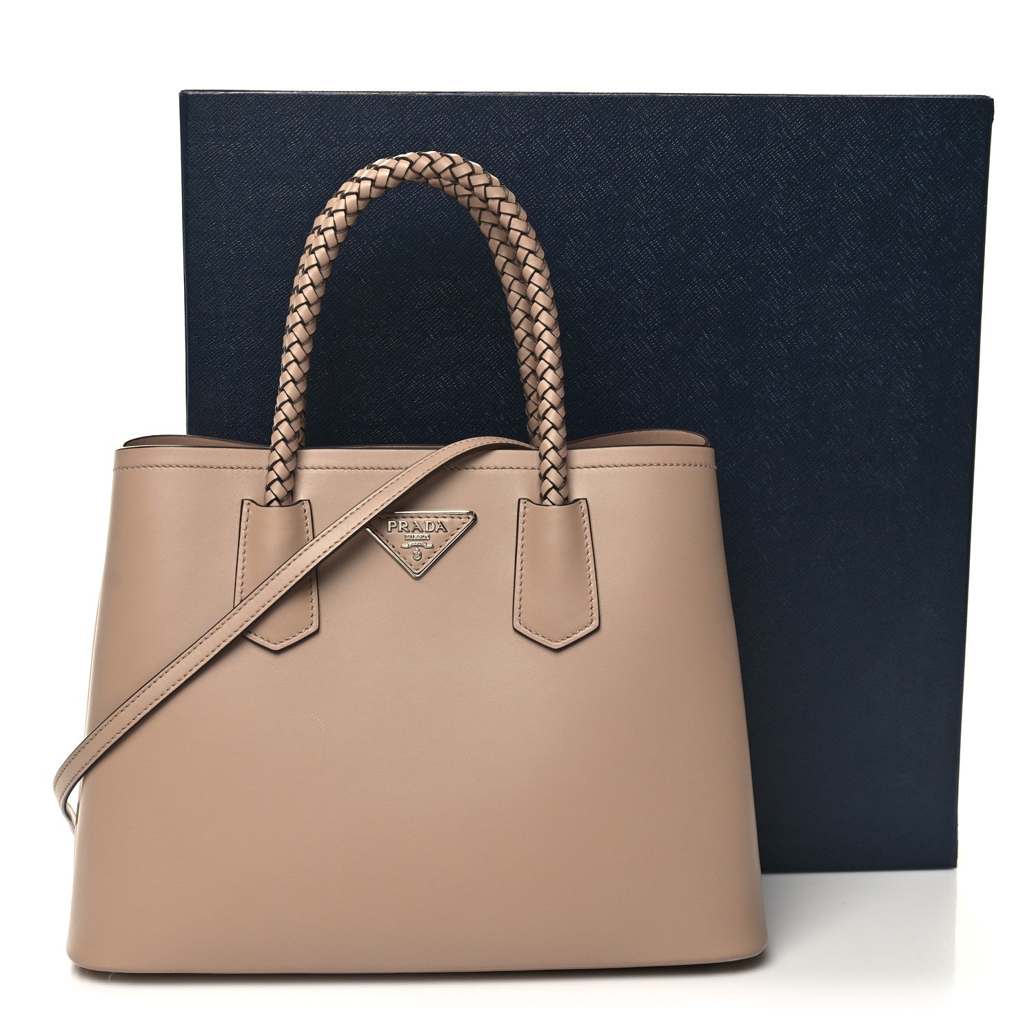 Prada City Calfskin Braided Medium Double Bag Cammeo 10 of 10