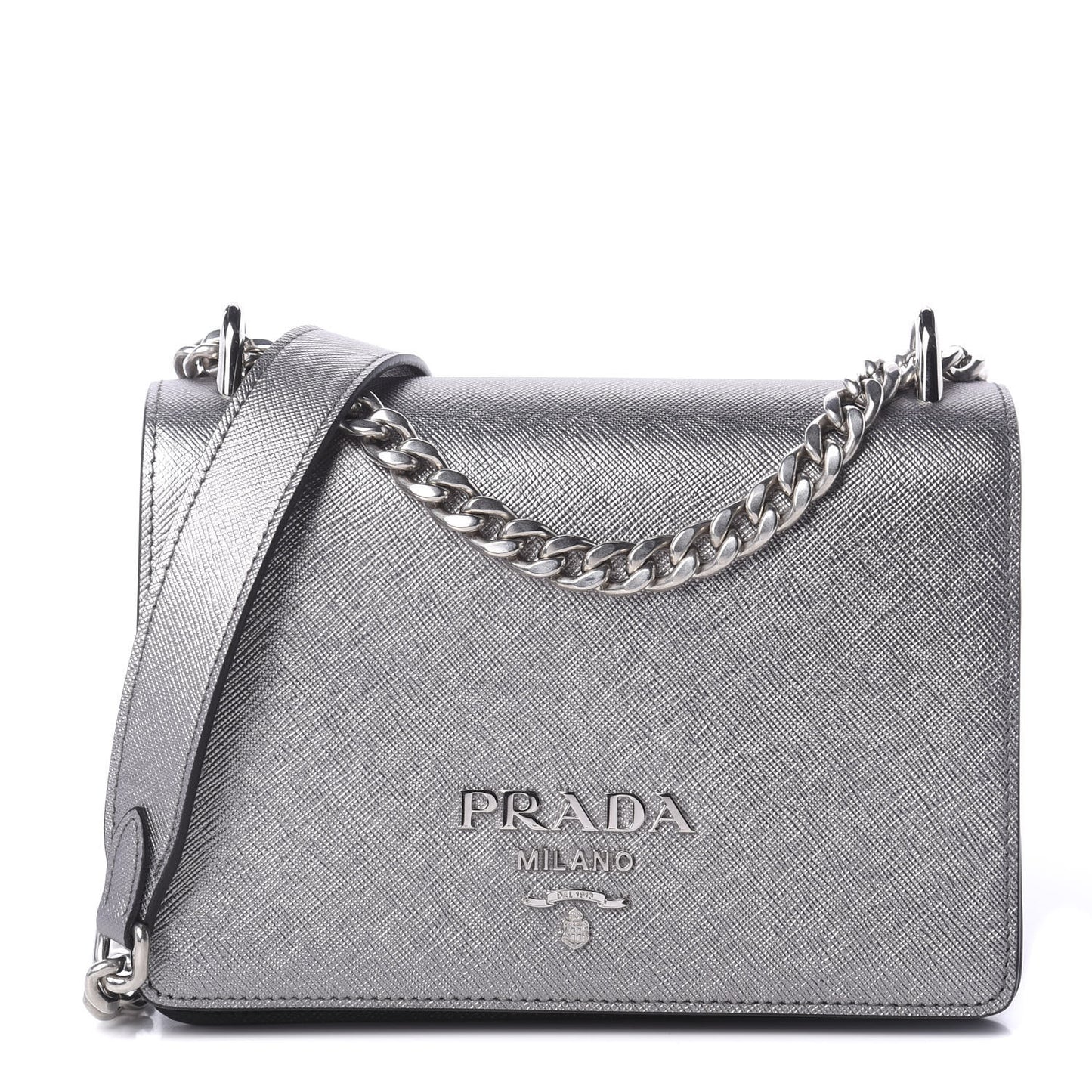 Metallic Saffiano Soft Chain Shoulder Bag Silver